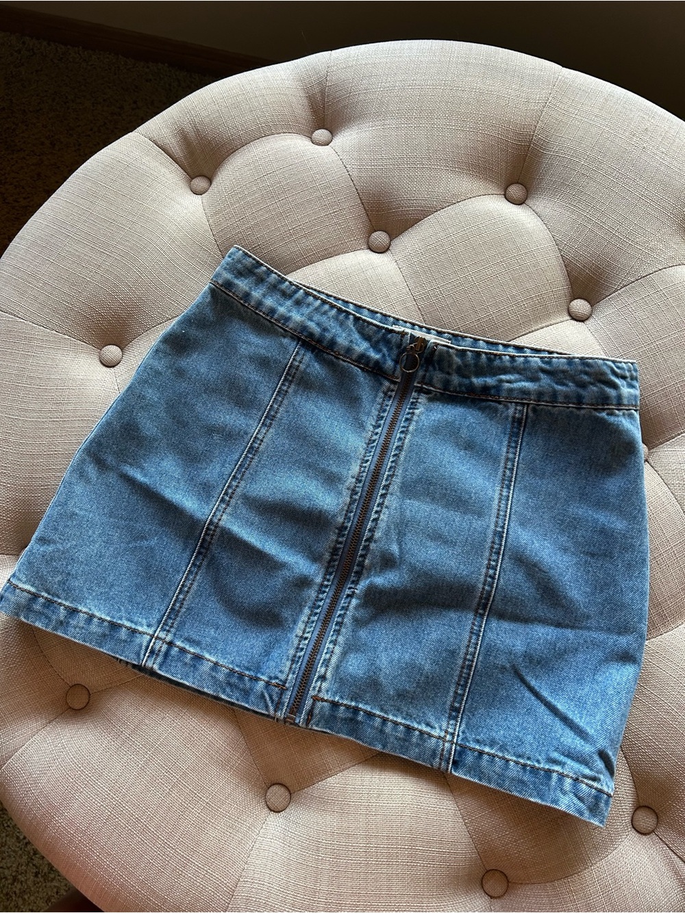 Altar'd State Blue Denim Mini Skirt with Front Zip